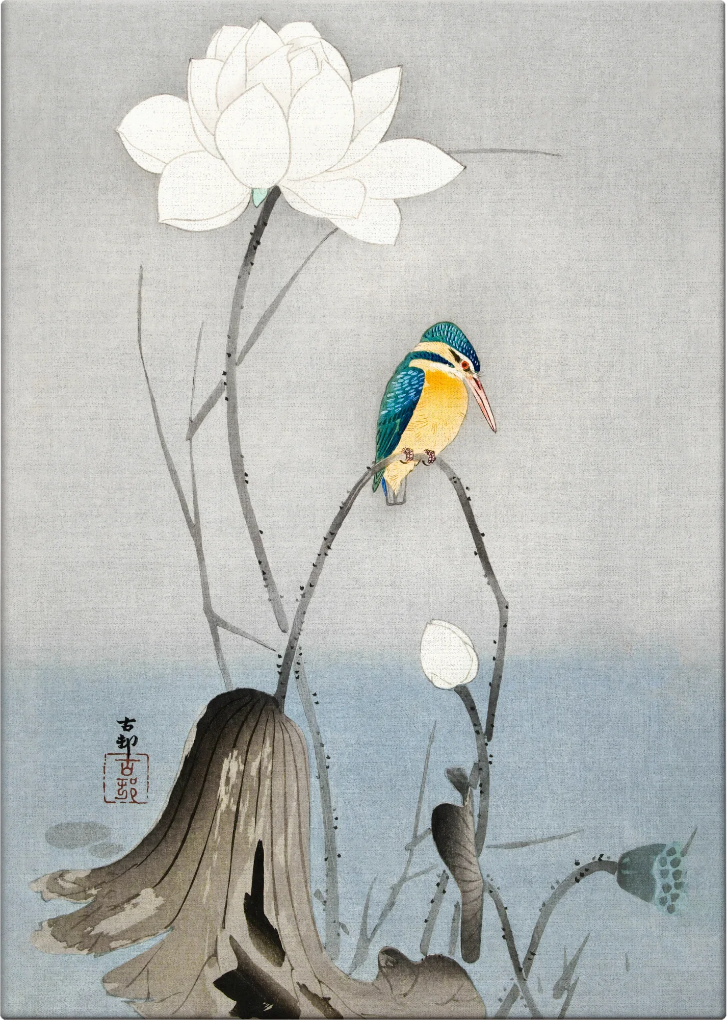 Kingfisher with Lotus Flower - Canvas - Image 3