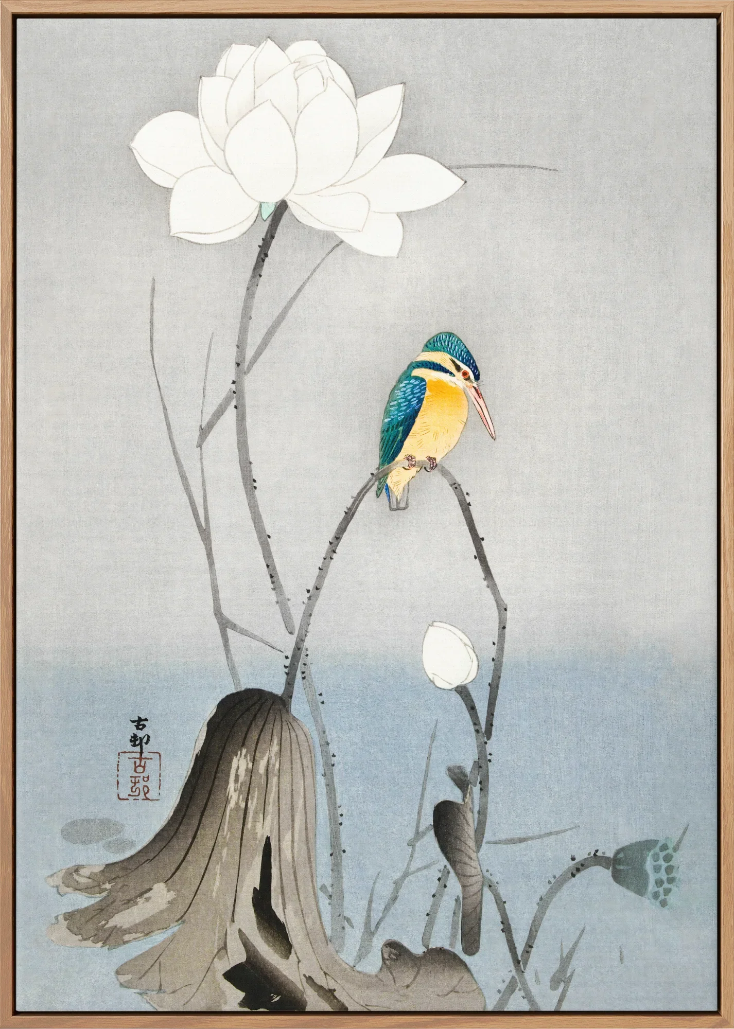 Kingfisher with Lotus Flower - Canvas - Image 5