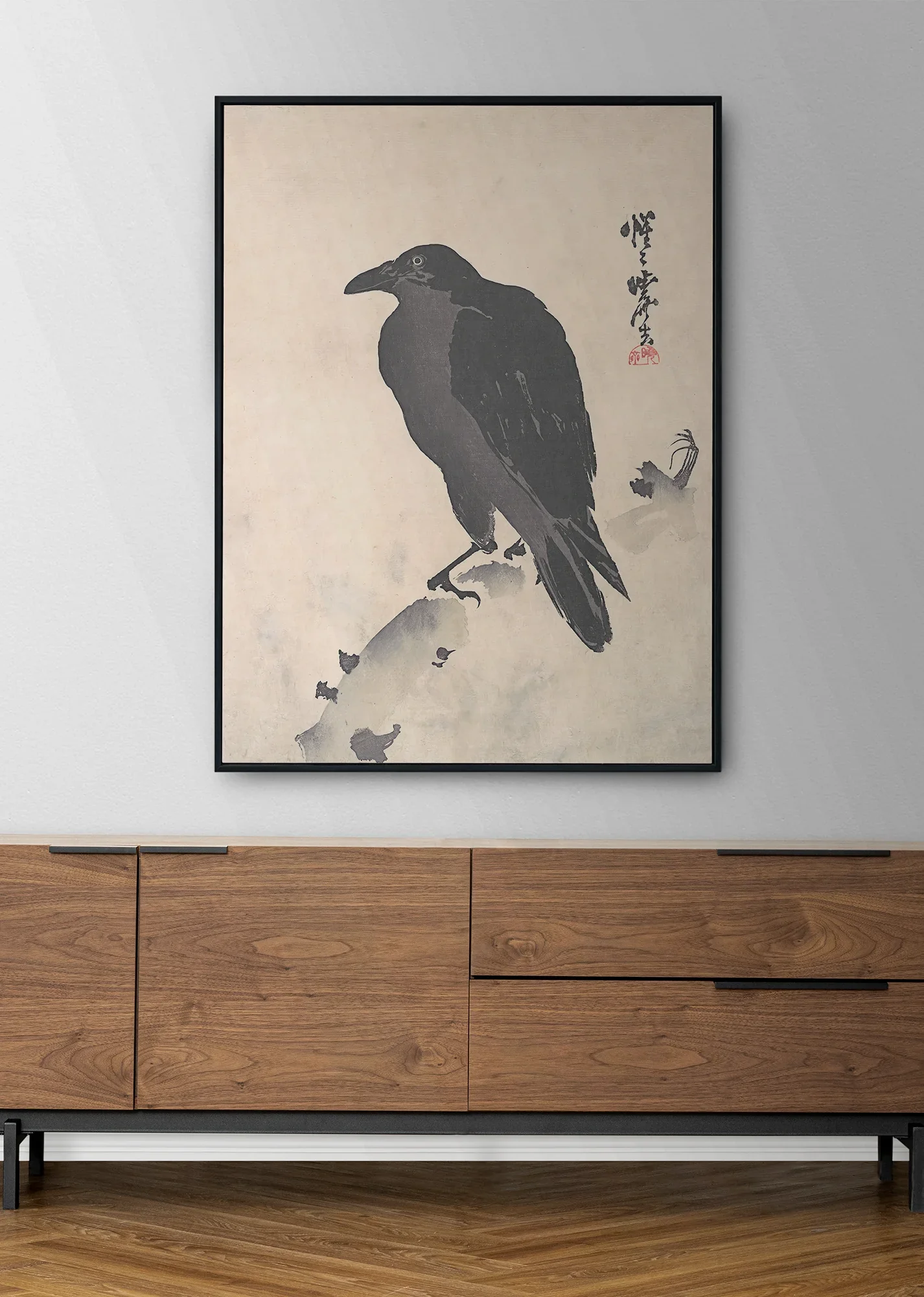 Crow Resting on Wood Trunk - Image 3
